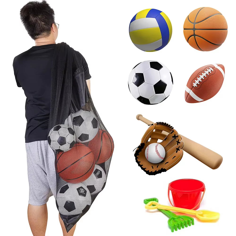 Mesh Soccer Ball Bag Drawstring Sports Ball Bag with Zipper Pocket Extra Large Storage Bags for Football Volleyball Basketball