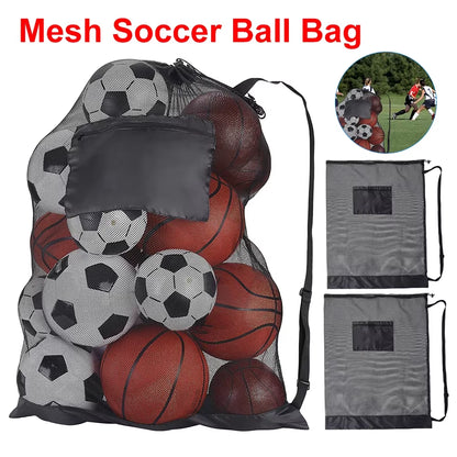 Mesh Soccer Ball Bag Drawstring Sports Ball Bag with Zipper Pocket Extra Large Storage Bags for Football Volleyball Basketball