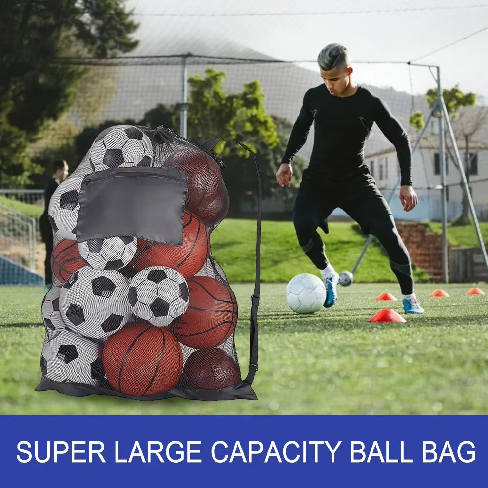 Mesh Soccer Ball Bag Drawstring Sports Ball Bag with Zipper Pocket Extra Large Storage Bags for Football Volleyball Basketball
