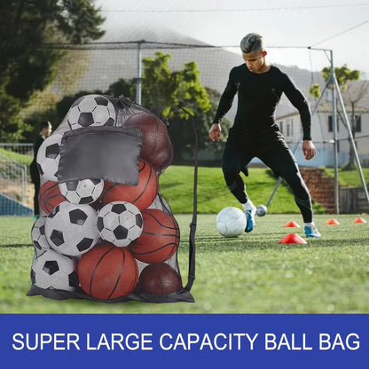 Mesh Soccer Ball Bag Drawstring Sports Ball Bag with Zipper Pocket Extra Large Storage Bags for Football Volleyball Basketball