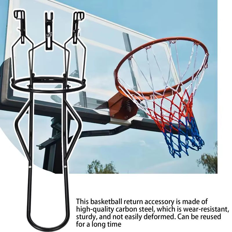 Basketball Rebounder Attachment Heavy Duty Steel Basketball Returner with 3 Stable Large Hooks Basketball Training Auxiliary