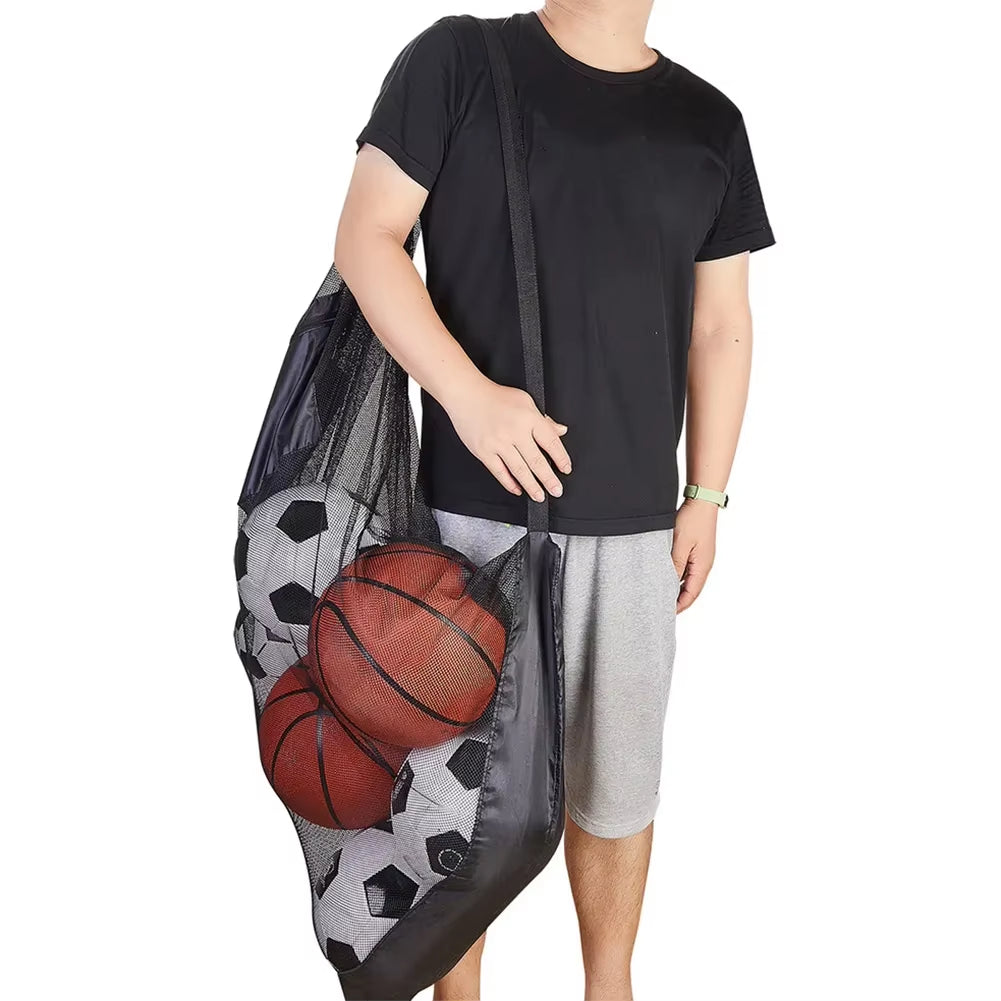Mesh Soccer Ball Bag Drawstring Sports Ball Bag with Zipper Pocket Extra Large Storage Bags for Football Volleyball Basketball